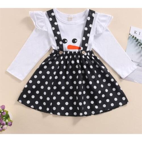 Christmas Baby Girl Clothes Set White Fly Sleeves Pullover and Dots Printed Suspender Skirt for Autumn Girl Clothing 6M-5Years