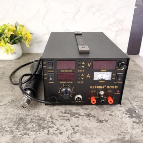 Saike 909D 3 in 1 Hot air gun rework station Soldering station dc power supply 220V or 110V US EU