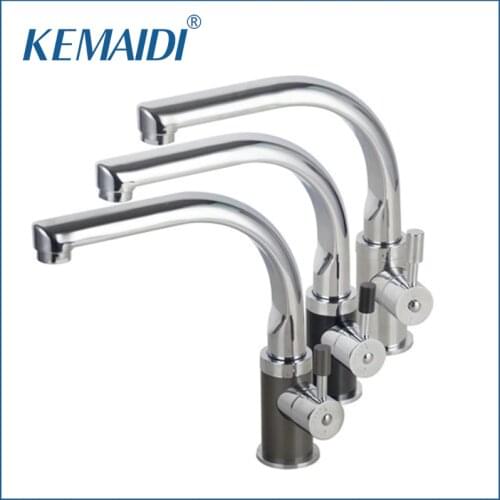 KEMAIDI Kitchen Sink Faucets Chrome Gray Black Deck Mounted Chrome Swivel 360 Bathroom Faucet Deck Mounted Basin Mixer Tap