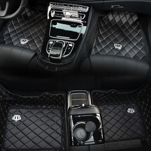 Universal Car leather Mats Crown rivet Car Interior Accessories Handmade sewing foot pad Floor Mats Car-styling Protector