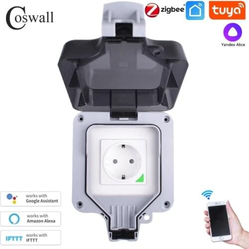 Zigbee Tuya Voice Control IP66 Weatherproof Waterproof Outdoor EU Socket Timer Switch Programmable Work With Alexa Google Home