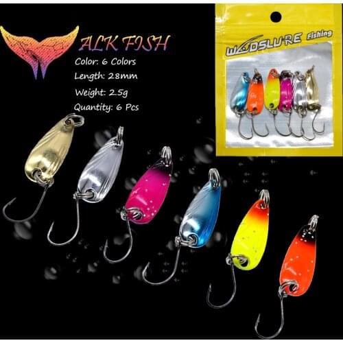 WALK FISH 6Pcs 2.5g/28mm Fishing Lure Spoon Sequins Lure Kit Spinner Metal Bait Artificial Hard Bait Single Hook Fishing Set