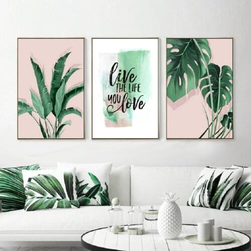 Green Tropical Leaves Monstera Leaf Palm Banana Live Quote Canvas Painting Poster Print Wall Art Pictures Living Room Home Decor
