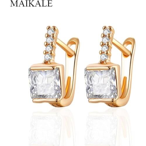 MAIKALE Small Classic Square MultiColor Cubic Zirconia Stud Earrings for Women Fashion Jewelry Wedding Party Gifts High Quality