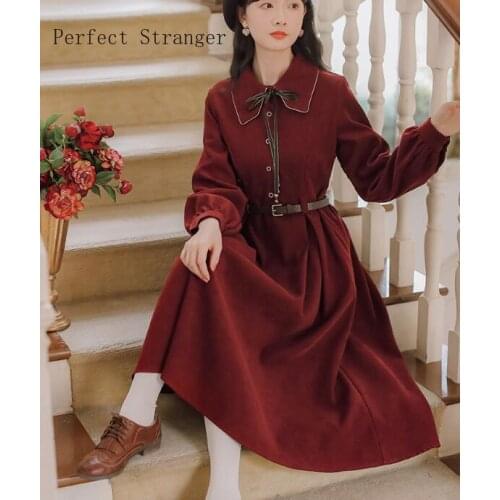 2021 Winter New Arrival High Quality Elegant Turn-down Collar Woman Cotton Long Dress With Belt
