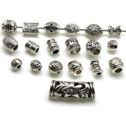 20pcs/lot Antique Tibetan Silver Carved Loose Spacer Tube Metal Beads For Jewelry Making DIY Bracelet Necklace Accessories