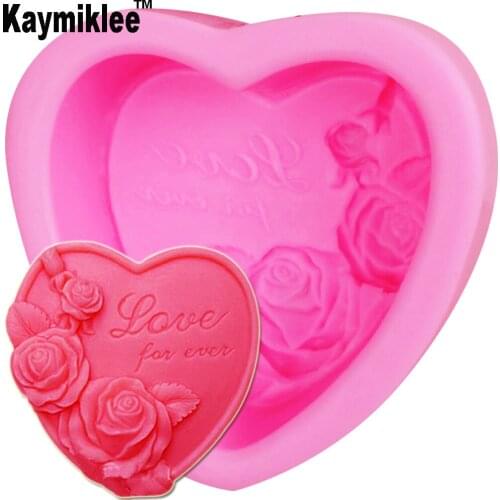 S096 3D Rose Love Silicone Soap Mold Heart Flower Chocolate Mould Candle Molds Craft Forms Gumpaste Base Tool