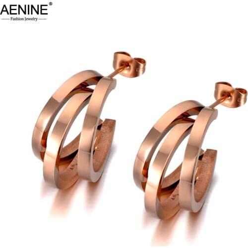 AENINE Hyperbole Stainless Steel 3Pcs Semicircle Geometry Earrings Jewelry Fashion Bohemia Earrings For Women Girls AE20035