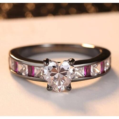 Beiver Exquisite Heart Wedding Rings AAA Zircon Ring for Women White Gold Color Party Vacation Jewelry Best Gift for Girl