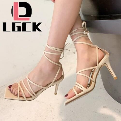 Summer Fashion Women Thin High Heels Black Shoes Sandals Transparent Gladiator Ankle Strap Sexy Pump Female Party Wedding Ladies