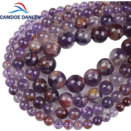 Natural Stone Multi-inclusions Crystal Beads Purple Ghost Crack Phantom Loose Beads 6/8/10/12MM Diy Beads For Jewelry Making