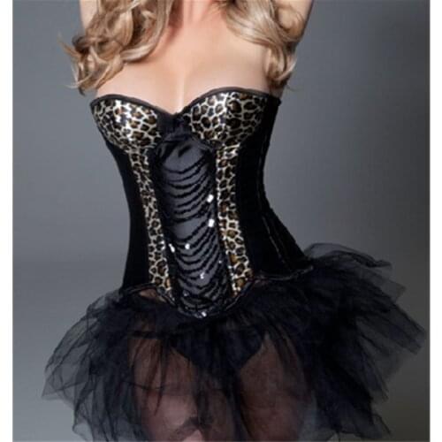 Corselet 2016 Sexy Boned Langerie Fantasy Sexy Corsets and Bustier Top Lace Up Leopard Sequin Corset