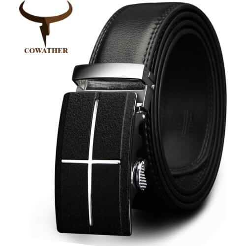 COWATHER mens belt brand cow genuine leather belts for men automatic buckle black brown color size 34-44 cz039