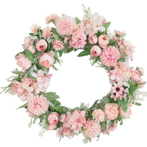 16'' Peony Flower Wreath Handmade Floral Wreath Artificial Spring Garland Wreath