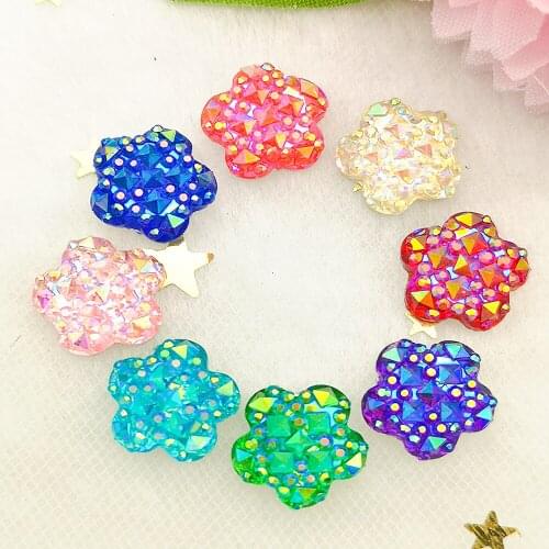 AB Resin Flower 80pcs 12mm Flower Resin Flatback Rhinestone Wedding Decoration Diy Craft