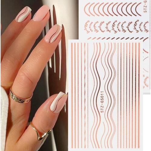 3D Rose Gold Curve Stripe Lines Stickers Letter Metal Tape Design Gel Polish Nail Decals Foil Manicure Decoration NLSTZGS004-104