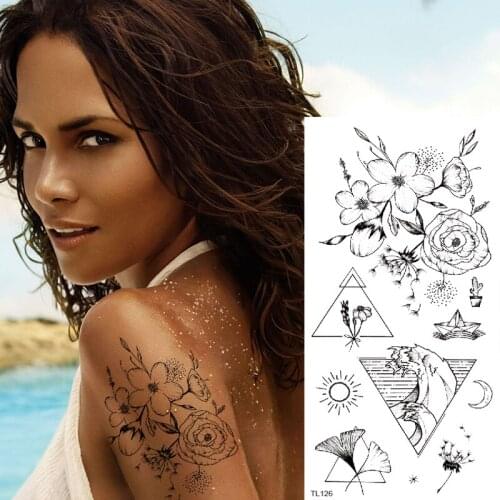 Sketches tattoo designs temporary tattoo sticker flower triangle tattoo black sketch flower tattoos for girls women body sticker