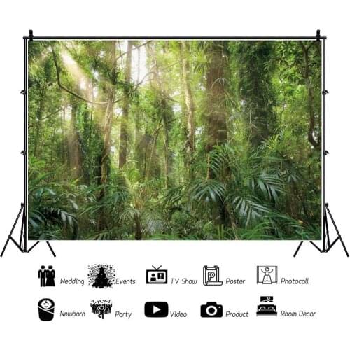 Green Forest Jungle Photography Background For Photo Studio Party Decoration Supplies Dessert Table Banner Palm Tree Backdrops