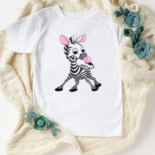 Zebra Gum Bubble Lovely Kawaii Annimal Cartoon Print T-Shirt Kids Children Clothes Girls T Shirts Birthday Gift Harajuku T Shirt