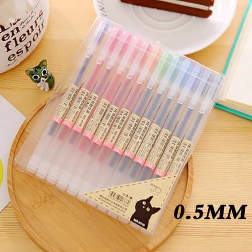 12 Pcs/lot Gel Pen 0.5mm Colour Ink Pen Maker Pen School Office Supply Style for Office School Supplies Writing Paper