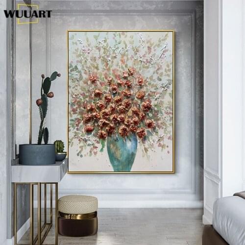 Handmade Oil Painting On Canvas Thick Texture Rose Flower Wall Hanging Picture For Living Room Sofa Background 3D Knife Painting