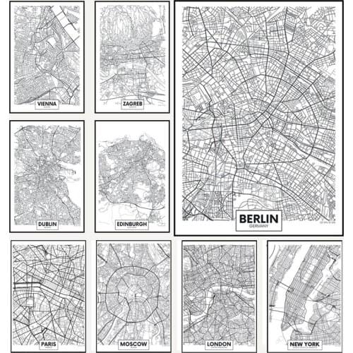 Canvas Painting Black Line City Map Poster Paris London New York Nordic Prints and Posters Wall Art Pictures for Home Decor
