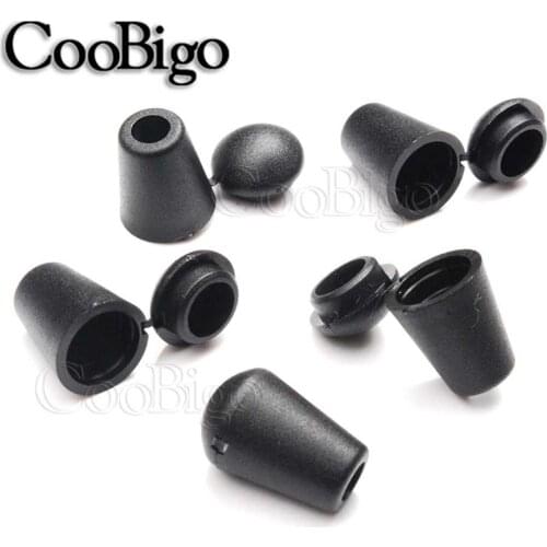 100pcs Cord Ends Bell Stopper With Lid Lock Black Toggle Clip For Paracord Clothes Bag Sportswear Shoelace Rope Accessories 5mm