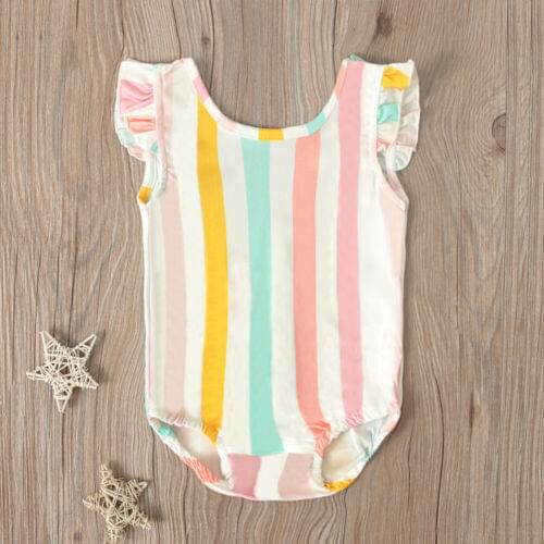 12M-5Y Kids Baby Girls Bikini Swimsuit Sleeveless Ruffles Striped Swimwear Tankini Bodysuit Summer Bathing Suit Beachwear