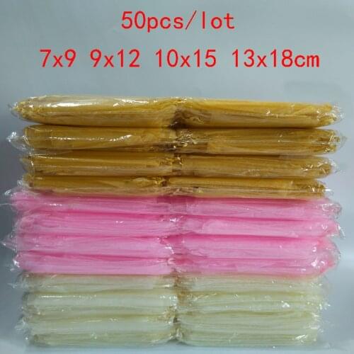 50pcs 7x9 9x12 10x15 13x18CM Organza Bags Jewelry Packaging Display Bags Wedding Party Decoration Gift bags