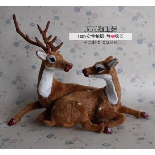 Simulation cute lying sika deer couple 33x16x24cm model polyethylene&furs couples love deer model decoration props gift d808