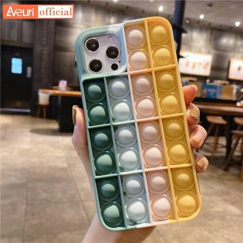 Relive Stress Phone Case For iPhone X XR XS Max 12 Mini 11 Pro Max 7 8 Plus Pop Fidget Toys Push Bubble Soft Silicone Phone Case