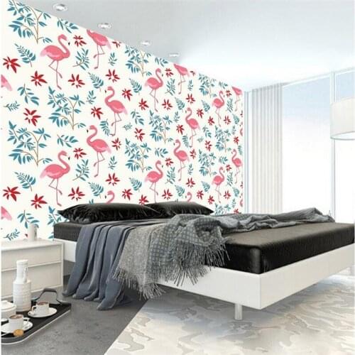 Custom Embossed Wall Paper Hand Painted Flamingo Photo 3d Wallpaper TV Background Wall Mural Wallpaper Living Room Restaurant
