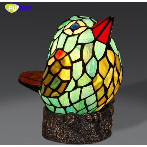 FUMAT lTable Lamp Stained Glass Birds Desk Lamp Bedside Decor Table Light Living Room Kids Christmas Gift Birds Table Lights