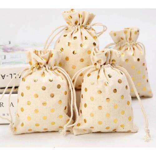 Natural Jute Linen Bronzing Bundle Pockets Environmentally Friendly Use Storage Drawstring Jewelry Christmas Gift Bags