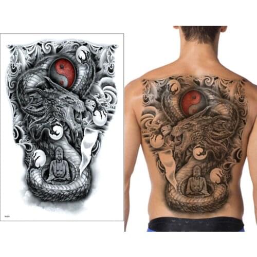 New Black tattoos super large 48*34cm Dragon moon Gossip water transfer temporary tattoo waterproof fake tattoo full back chest