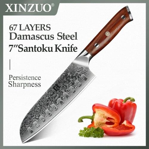 XINZUO 7 ''inch Japanese Chef Knife Damascus Steel Kitchen Knife Cleaver Knives Professional Santoku Knife 58HRC-62HRC Blade