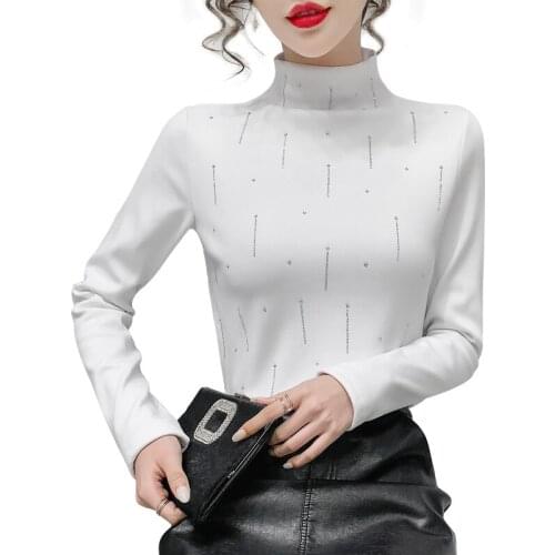 Autumn Long Sleeve T-shirt Plus Size Solid Slim high Collar Bottoming Shirt Women Tops Bright Line Pullover T-shirt