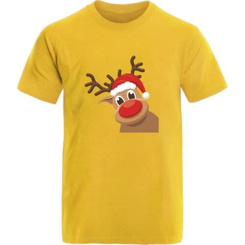 Christmas Elk Print Cotton T-shirt For Man Oversize Fashion High Quality Clothing Tees Male Retro Casual 2021 Graphic Camisetas