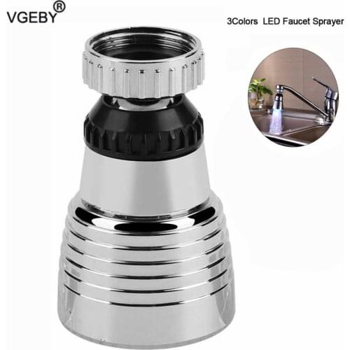 360 Degree Rotatable Changing LED Faucet Sprayer 3 Colors Sink Faucet Sprayer Adapter Temperature Controlled Water Tap Head