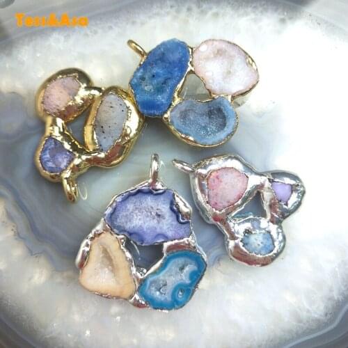 Romantic Natural Agate Geode Druzy Pendant Sweet Candy Color Gold Sliver Plated For Girl Women Special Birthday Present Jewelry