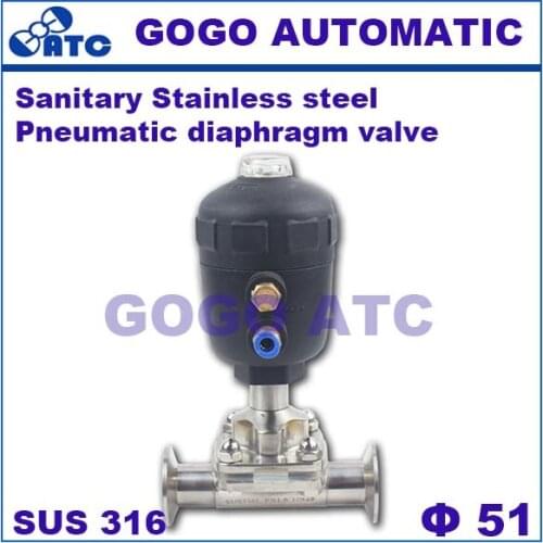 Sanitary stainless steel 316 O.D 51 mm Quick-install pneumatic diaphragm valve G681 quick opening clamp diaphragm valve EPDM