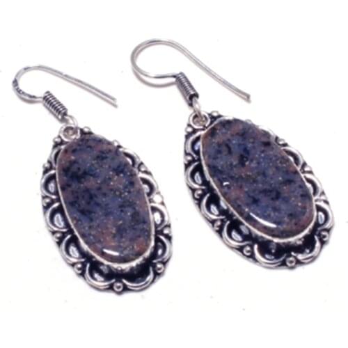 Genuine Honey Dendrite Opal Silver Overlay on Copper Earrings Hand made Women Jewelry Gift, E5299