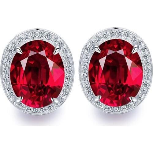 Pirmiana New Fashion 925 Silver Earrings 2Carats Oval Shape Lab Grown Ruby Jewelry Women Gifts