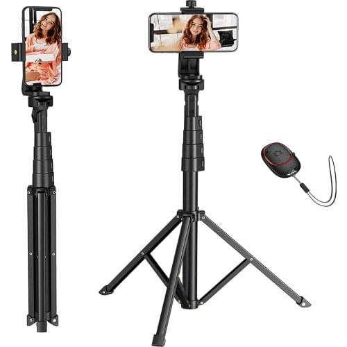 Tripod Selfie Stick Professional All-in-One Extends to 57" Stable Travel Video Tripod Stand with Bluetooth Remote