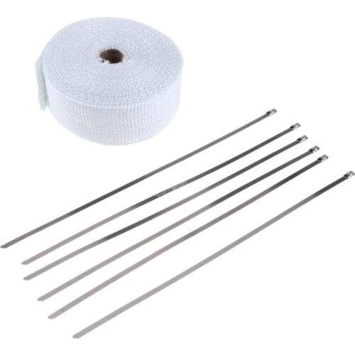 10m*5cm*2mm White Exhaust Manifold Heat Wrap DIY Motorcycle Car with 6 Cable Ties