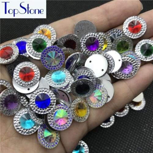 TopStone 100pcs 14mm Rivoli Sew On Rhinestones Flat Back Round Strass Acrylic Sewing Crystals Stones For Clothing
