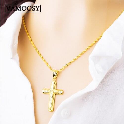 Unisex Cross Pendants for Men 24K Gold necklaces Classic female Cross Necklace Jesus Pendant Gold jewelry for women no chain
