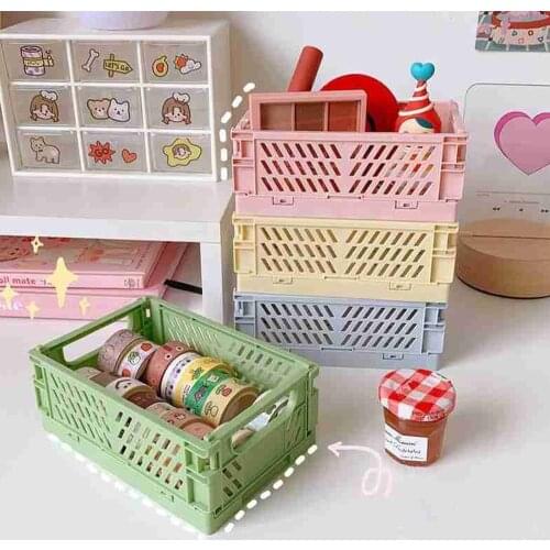 Crate Collapsible Storage Box Plastic Folding Basket Home Supplies Utility Cosmetic Container Desktop Makeup Storage