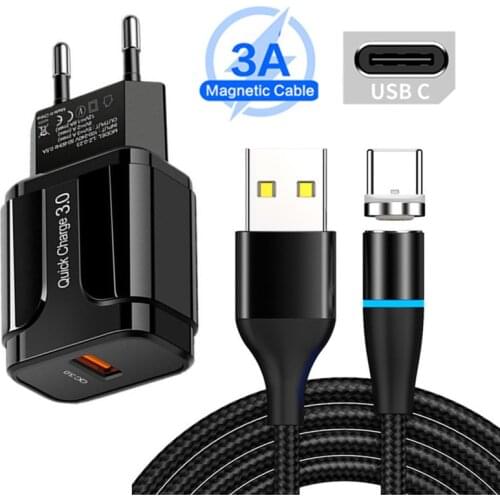 QC 3.0 usb Charger & Type C Magnetic 3A Fast Charge Micro USB Cable For Xiaomi POCO X3 Mi 10 lite 9a Redmi 3s 4a 5 Note 8 9 Pro