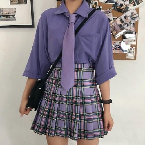 New Arrival Gothic Punk Harajuku Women Chic Preppy Style High Waist Purple Plaid Pleate Female Fashion Mini Skirts